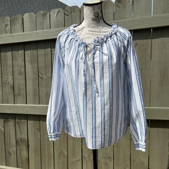 J. Crew Tie Front Vertical Stripes Cotton Blouse - Picture 3 of 15